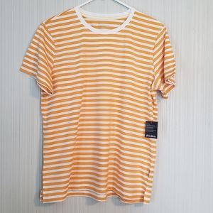 Eddie Bauer Women's Myriad Short Sleeve Gold/White Striped Crew Tee, Sz L